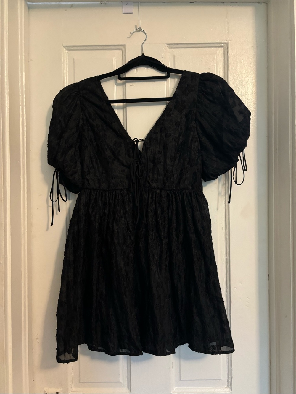 Black Textured Babydoll Mini Dress